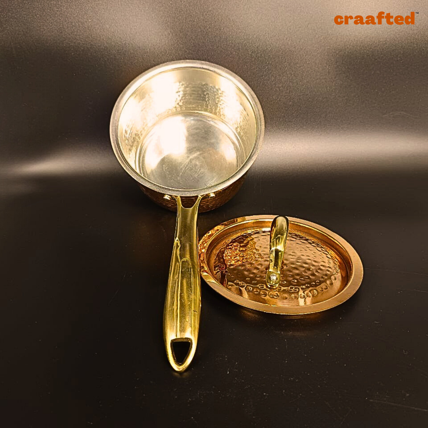 1.5 Liter Pure Copper Saucepan Hammered with Tin Coating Inner Side | Kalai | with Lid.