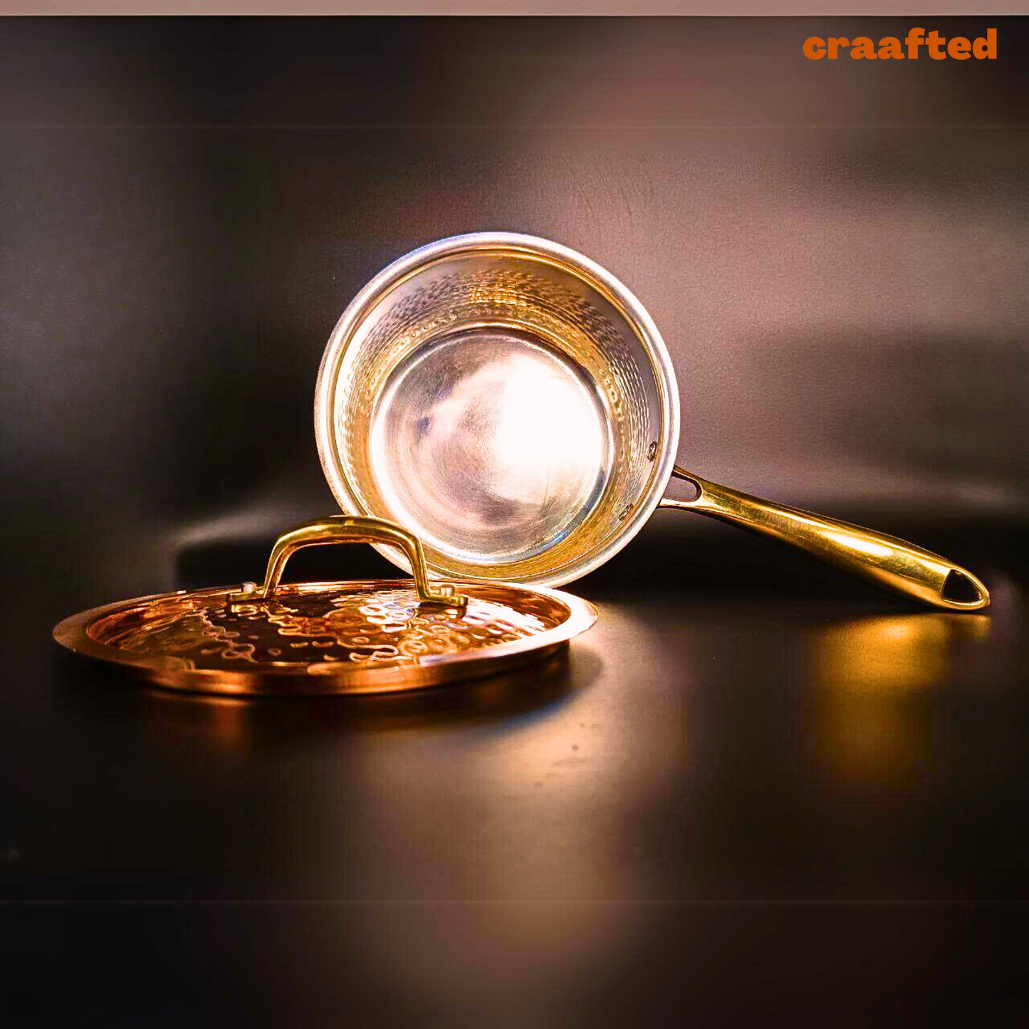 1.5 Liter Pure Copper Saucepan Hammered with Tin Coating Inner Side | Kalai | with Lid.