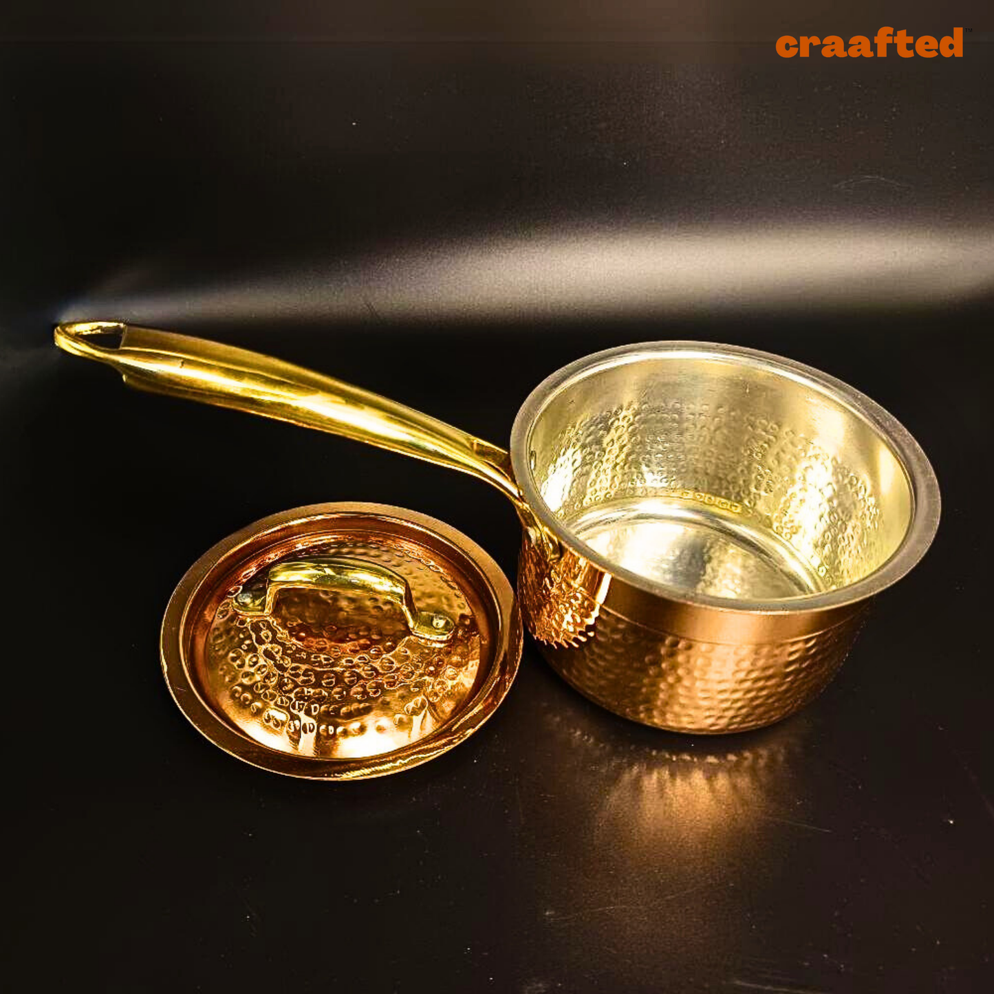 1.5 Liter Pure Copper Saucepan Hammered with Tin Coating Inner Side | Kalai | with Lid.
