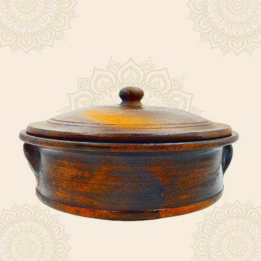 2 Liter Premium Handcrafted Clay Pan | Pot | Handi with Lid for Cooking and Serving. Color: Black