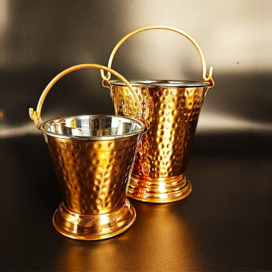 Set of 2 (300 ML + 500 ML) Pure Copper Bucket / Balti with Steel Inside, Serveware & Tableware