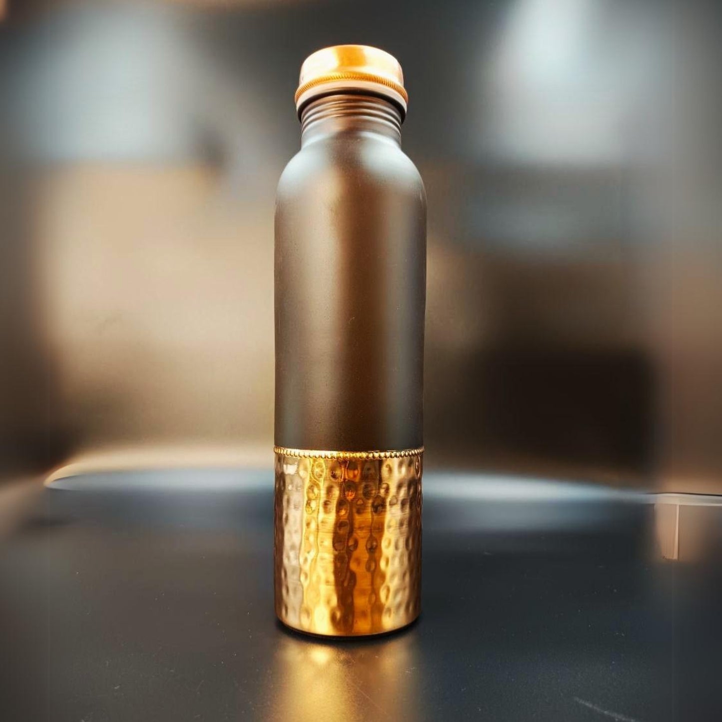 Pure Copper Water Bottle Brown with Half Hammered 900 ML