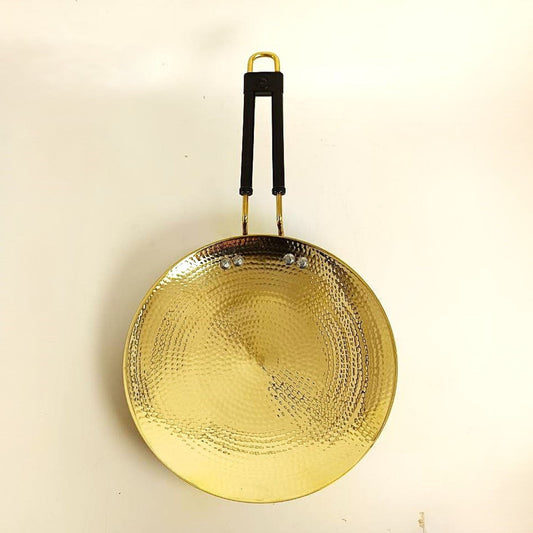 26 cm Pure Brass Hammered Roti Tawa Teflon Free Non-Toxic Tawa for Roti with PVC Handle.