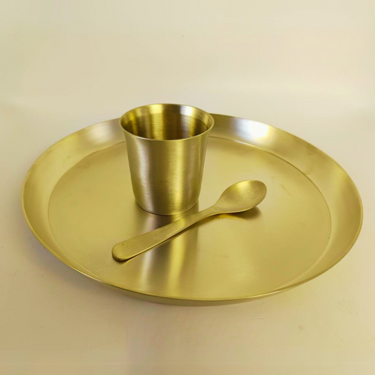 Kansa Thali Plate 12 Inch | Glass | Spoon - Matte Finish