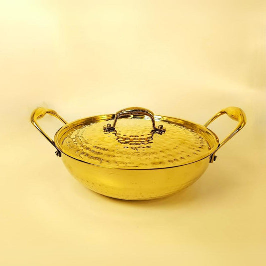 1 Liter Pure Brass Hammered Kadai / Kadhai with Tin Coating Inner Side | Kalai | with Lid.
