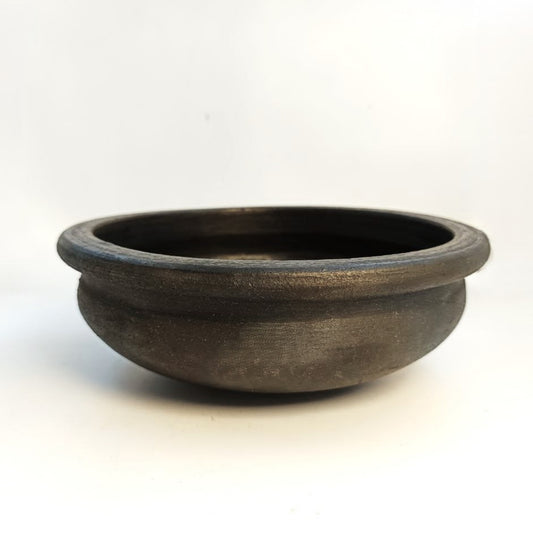 1 Liter Handcrafted Clay Pan/Pot/Kadai/Earthen/Mud/Mitti Handi - Colour: Black