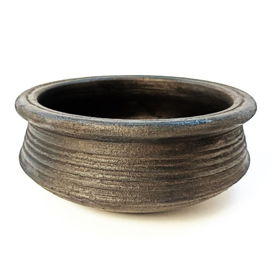 1 Liter Handcrafted Clay Pan/Pot/Kadai/Earthen/Mud/Mitti Handi - Perfect for Cooking and Serving. Colour: Black