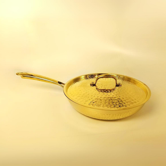 1 Liter Pure Brass Hammered Frying Pan with Tin Coating Inner Side | Kalai | with Lid.
