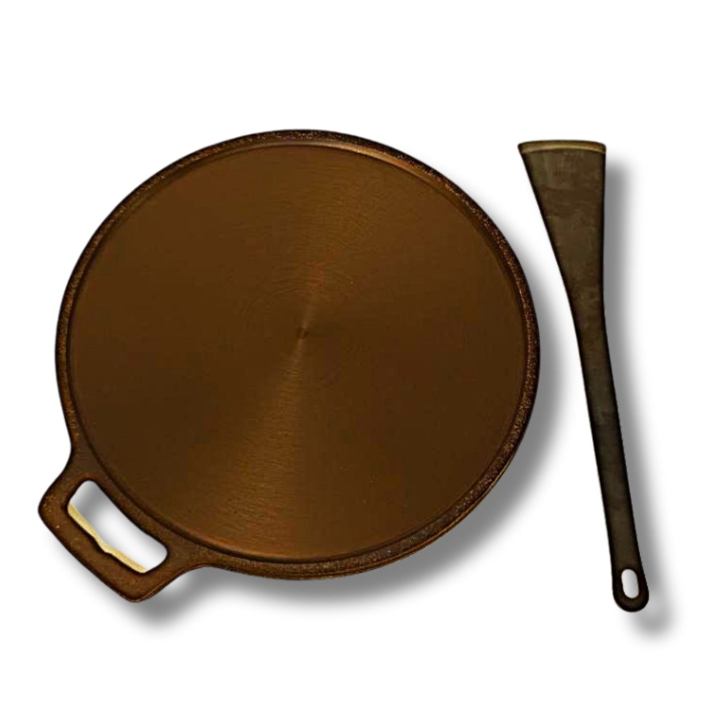 Smooth Golden Finish Cast Iron Roti/Chapati/Dosa Kallu Tawa with Iron Ladle | 11 inch