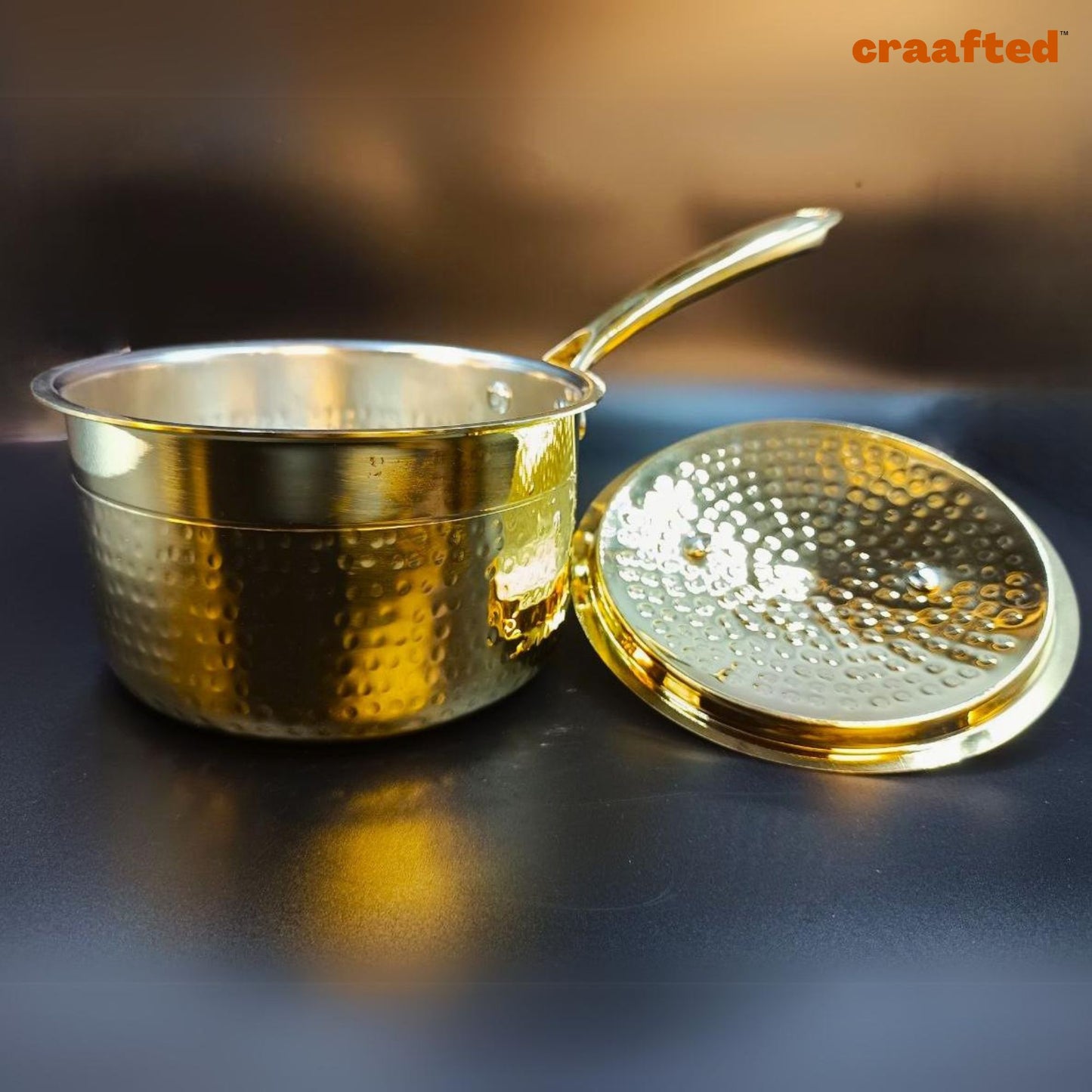 2.5 Liter Pure Brass Saucepan Hammered with Tin Coating Inner Side | Kalai | with Lid.