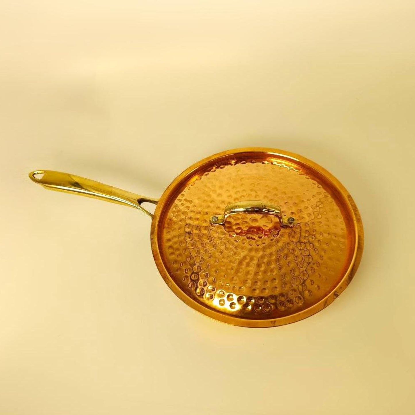 1 Liter Pure Copper Hammered Frying Pan with Tin Coating Inner Side | Kalai | with Lid.