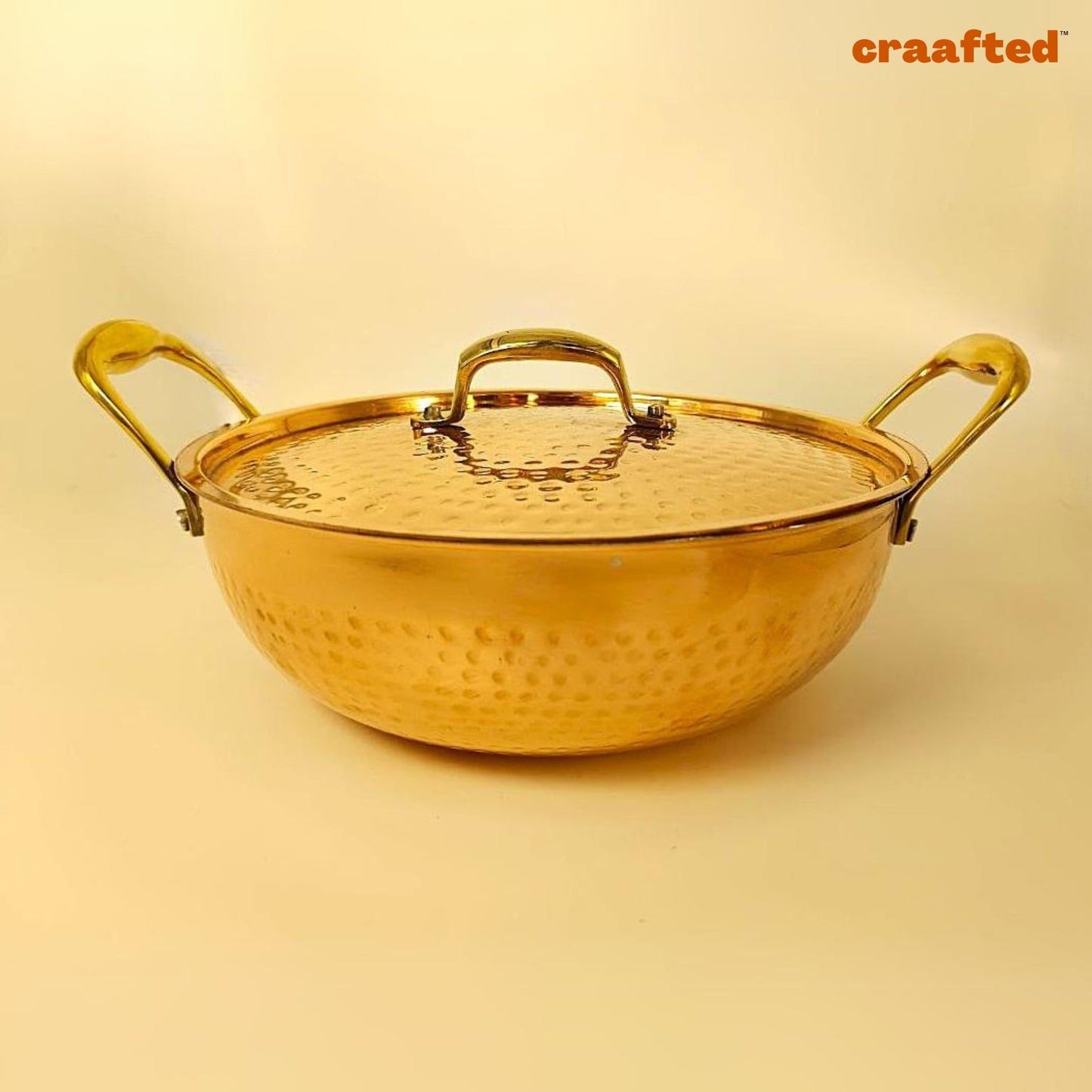 1.5 Liter Pure Copper Hammered Kadai / Kadhai with Tin Coating Inner Side | Kalai | with Lid.