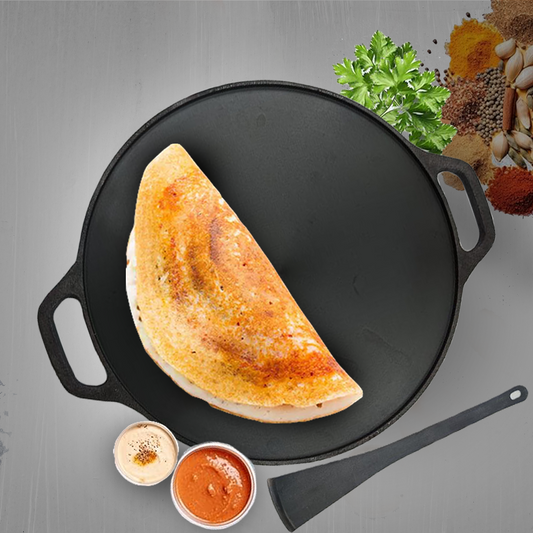 Cast Iron Roti/Chapati/Dosa Kallu Tawa Smooth Finish with Iron Ladle | 12 inch