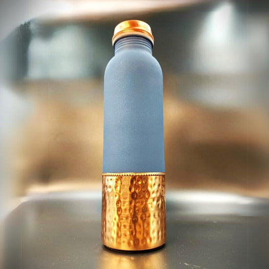 Pure Copper Water Bottle Blue with Half Hammered 900 ML