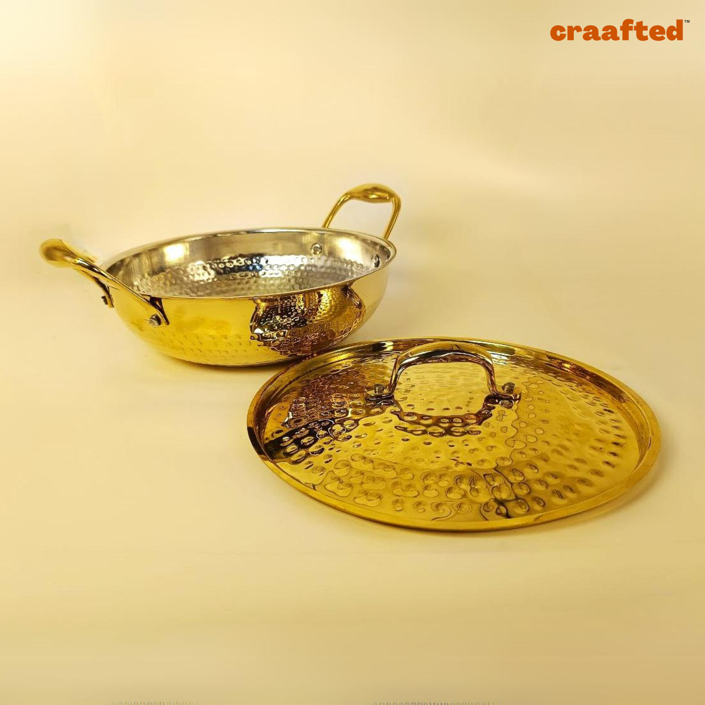 1.5 Liter Pure Brass Hammered Kadai / Kadhai with Tin Coating Inner Side | Kalai | with Lid.