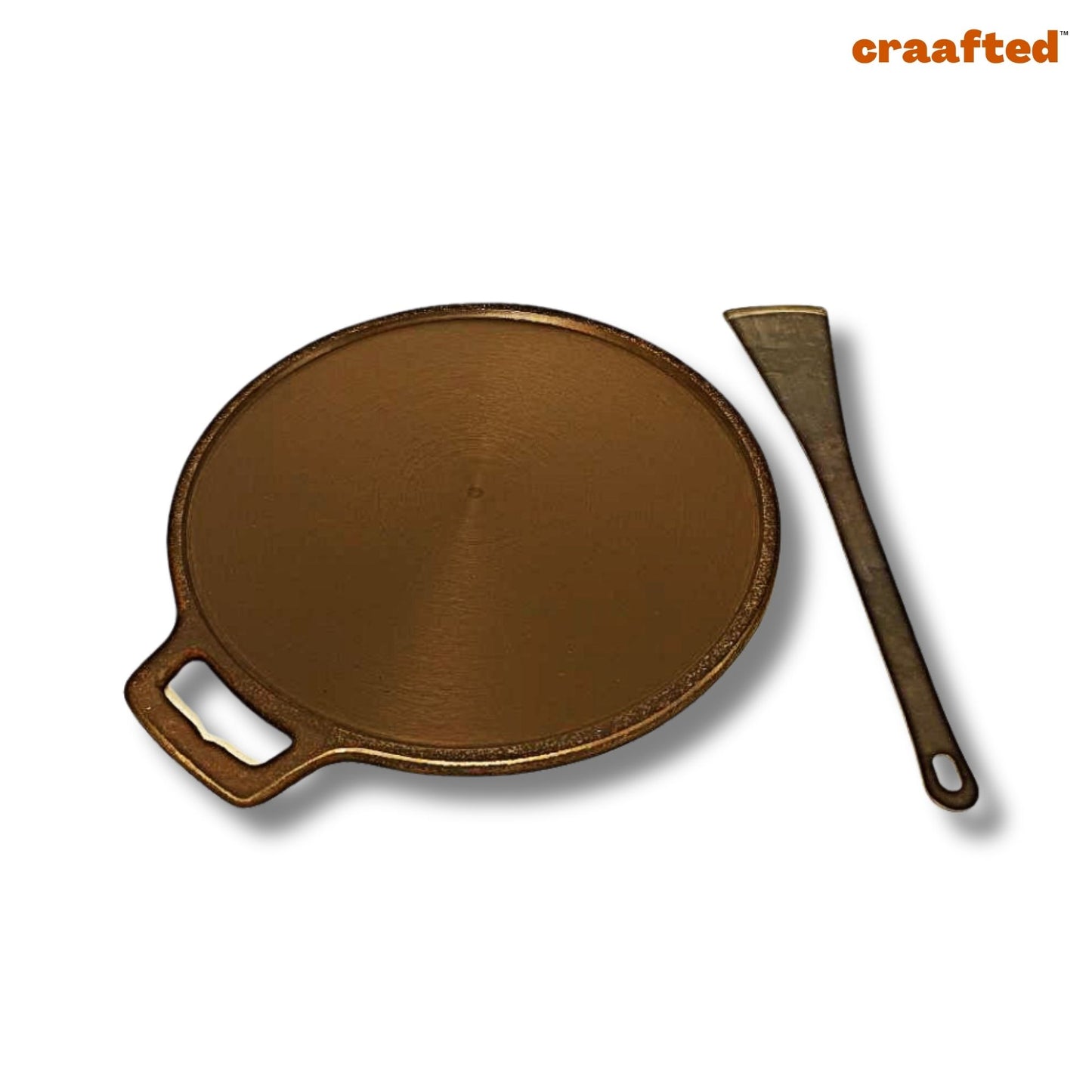 Smooth Golden Finish Cast Iron Roti/Chapati/Dosa Kallu Tawa with Iron Ladle | 11 inch