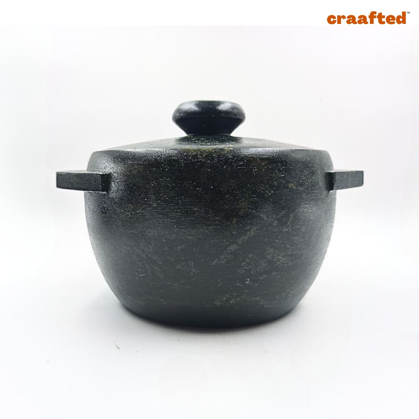 2.3 – 2.5 liter Cook & Serve Pot Handmade Natural Soapstone / Kalchatti | Open Fire and Gas Stove Compatible | Pre-Seasoned | With Lid