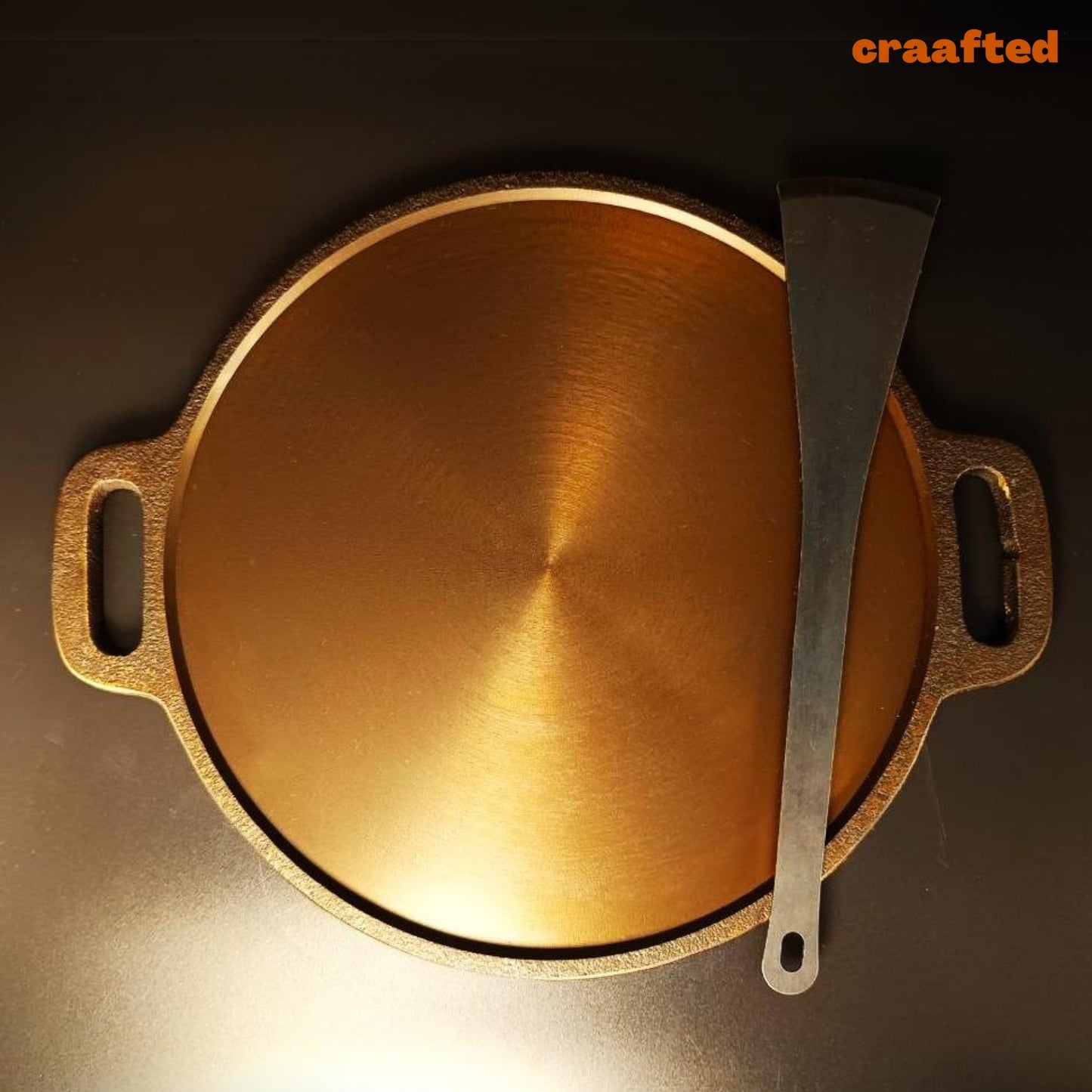 Smooth Golden Finish Cast Iron Roti/Chapati/Dosa Kallu Tawa with Iron Ladle \ 12 inch