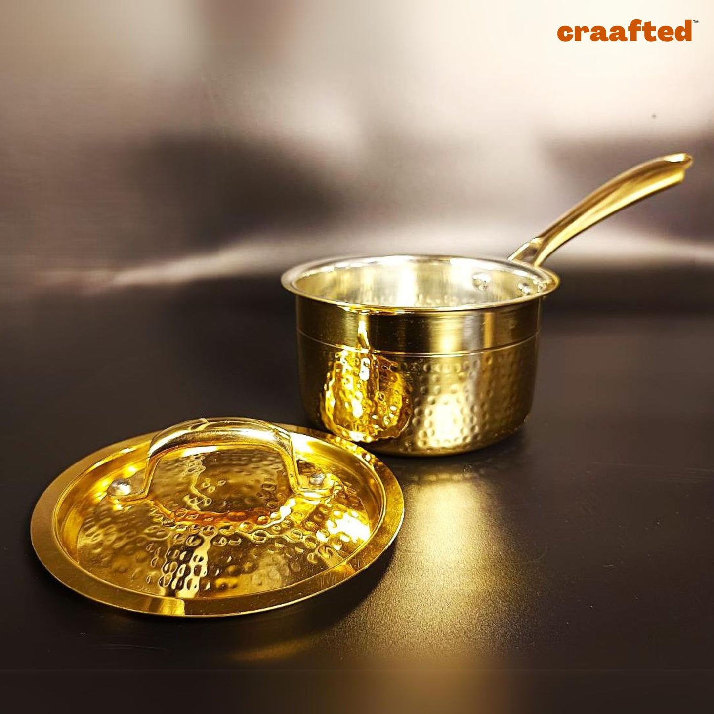 Set of 2 (1 & 1.5 Liter) Pure Brass Saucepan Hammered with Tin Coating Inner Side | Kalai | with Lid.