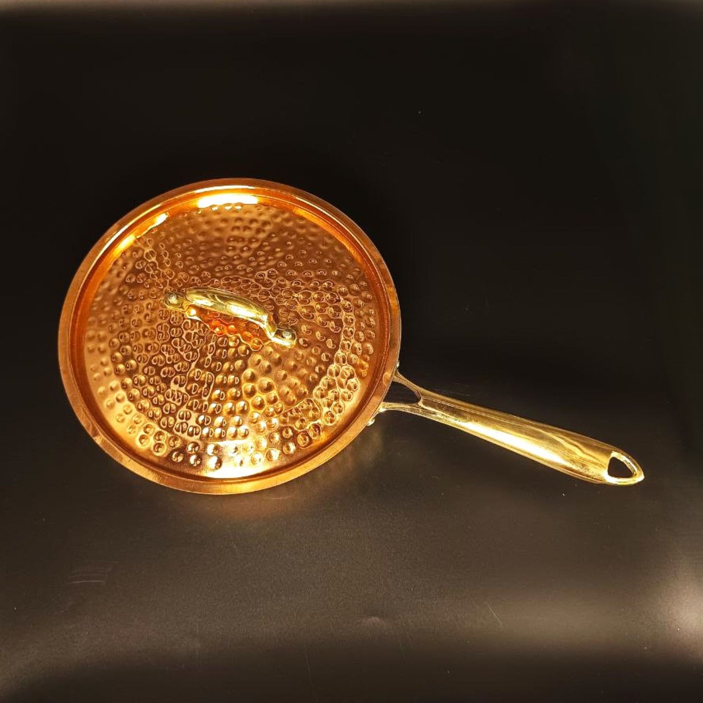 1 Liter Pure Copper Hammered Frying Pan with Tin Coating Inner Side | Kalai | with Lid.