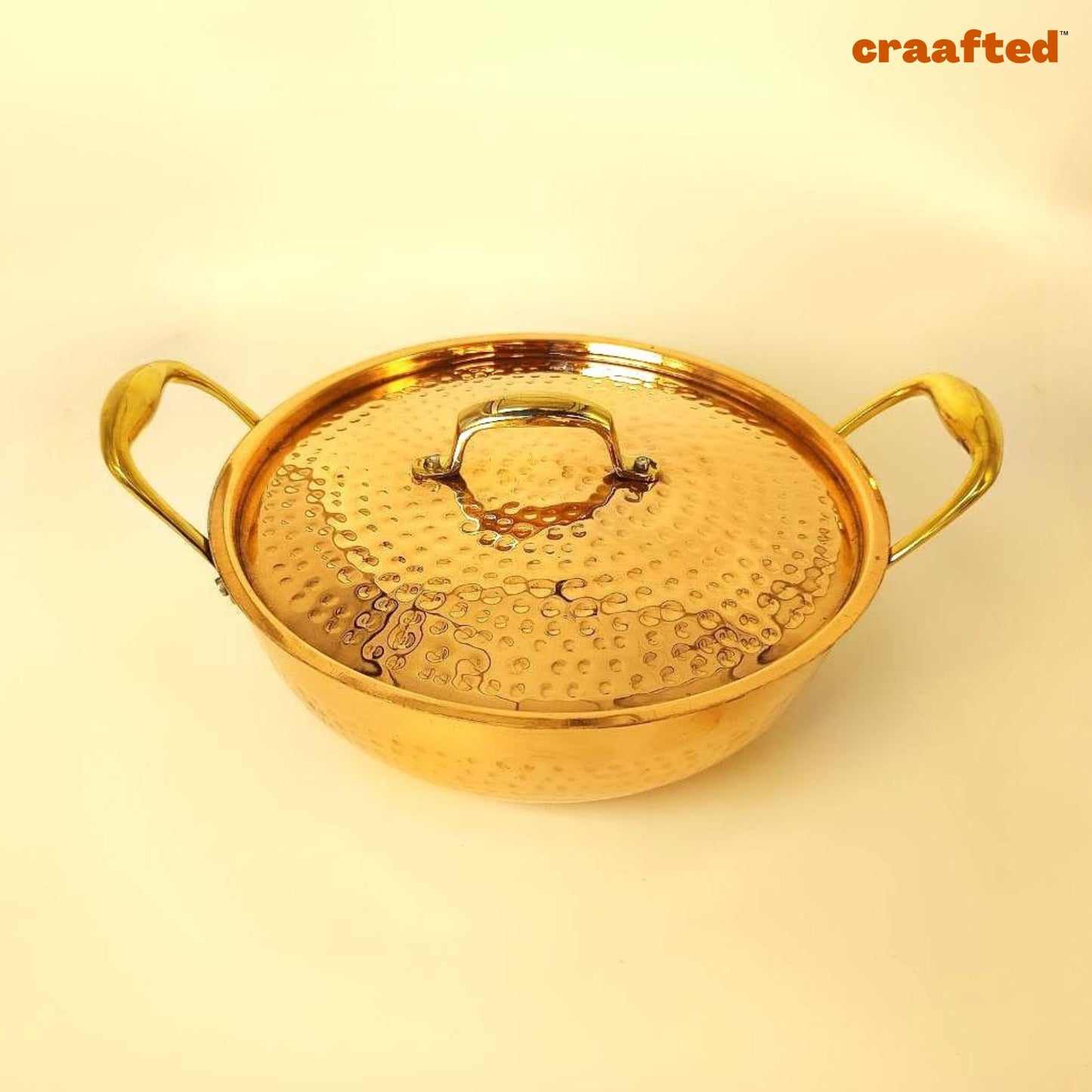 1.5 Liter Pure Copper Hammered Kadai / Kadhai with Tin Coating Inner Side | Kalai | with Lid.