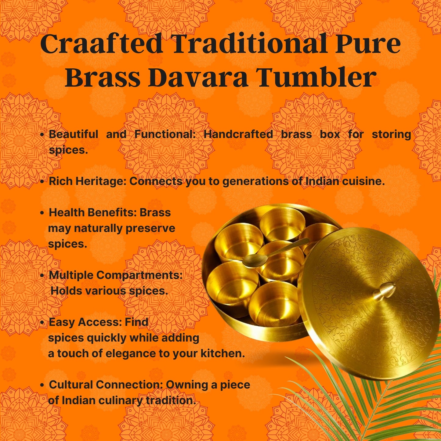 Traditional Brass Spice Box (Masala Dabba- Anjaraipetti)