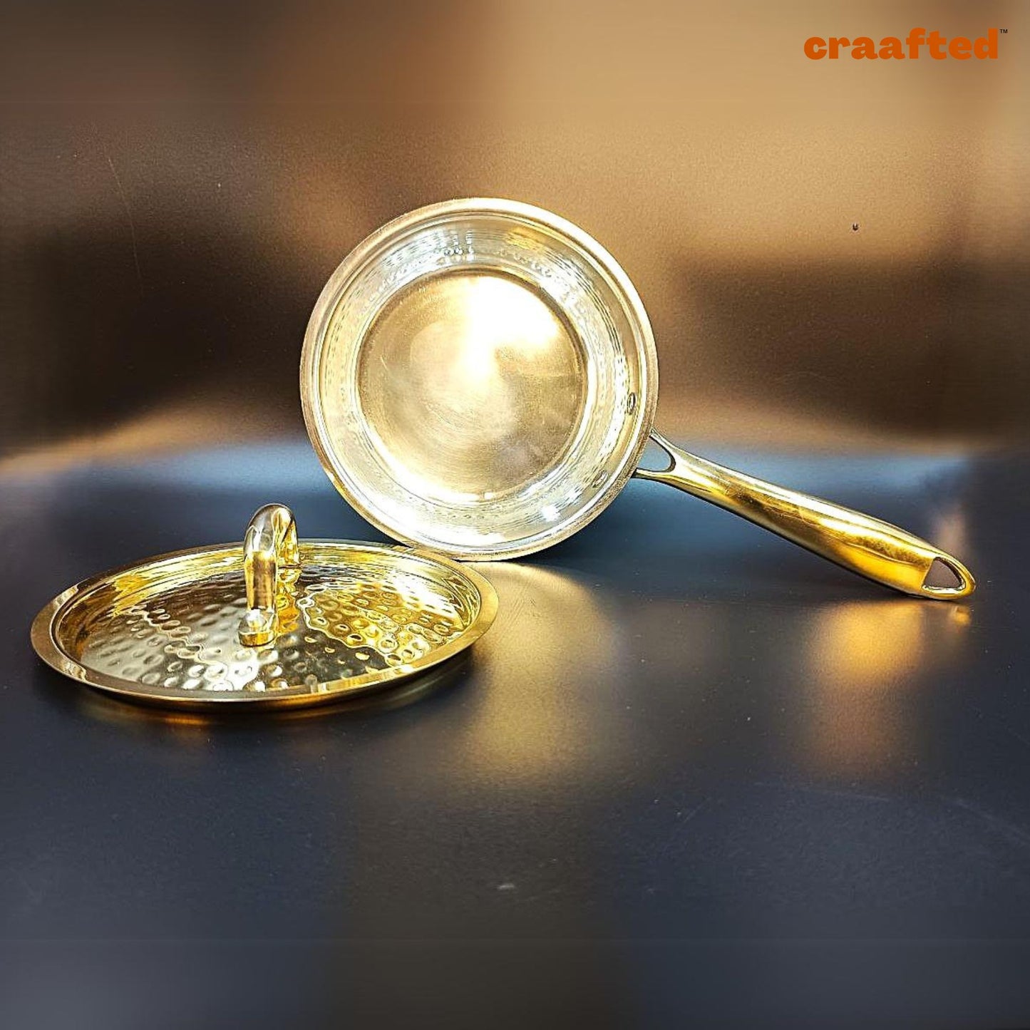 Set of 2 (1 & 1.5 Liter) Pure Brass Saucepan Hammered with Tin Coating Inner Side | Kalai | with Lid.