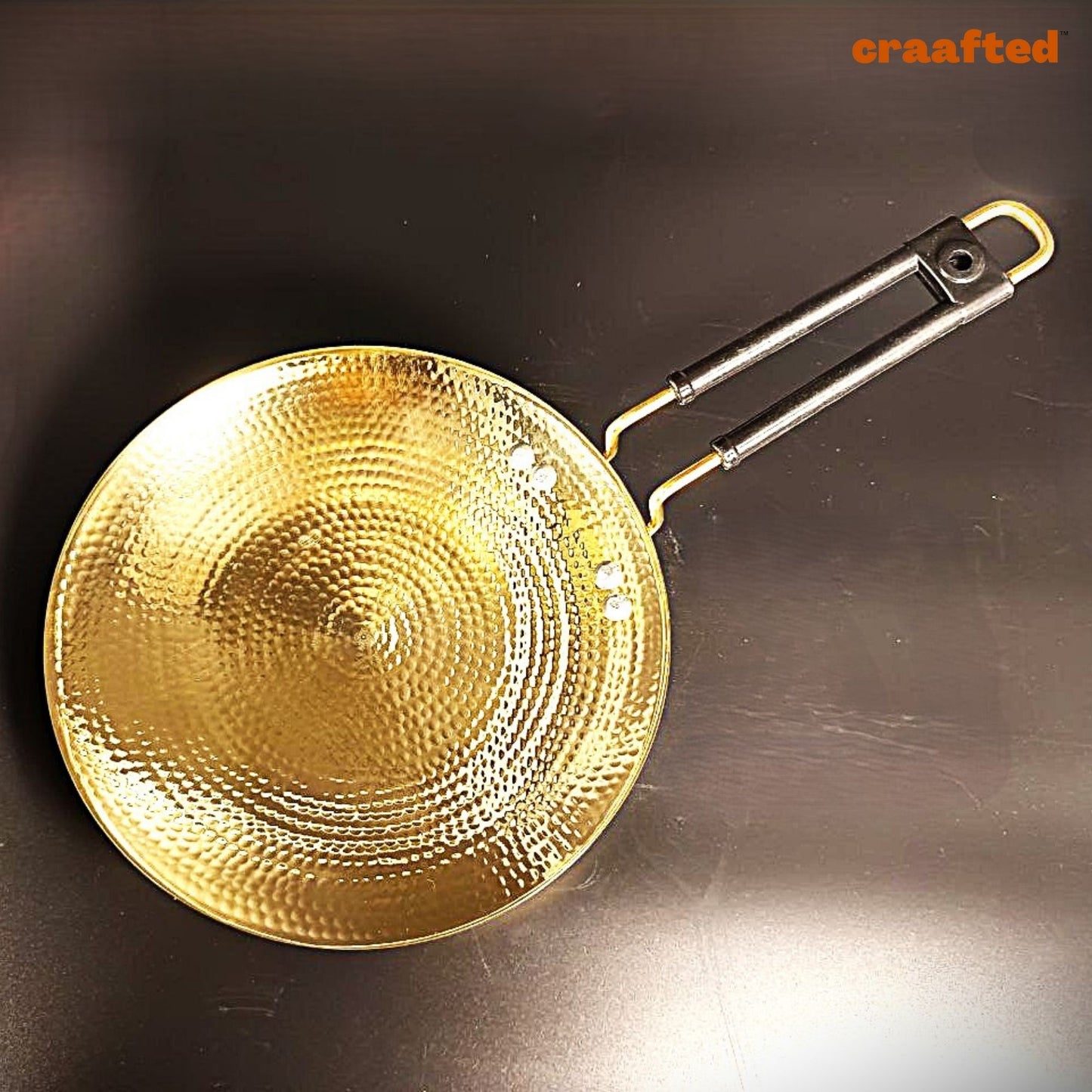 26 cm Pure Brass Hammered Roti Tawa Teflon Free Non-Toxic Tawa for Roti with PVC Handle.