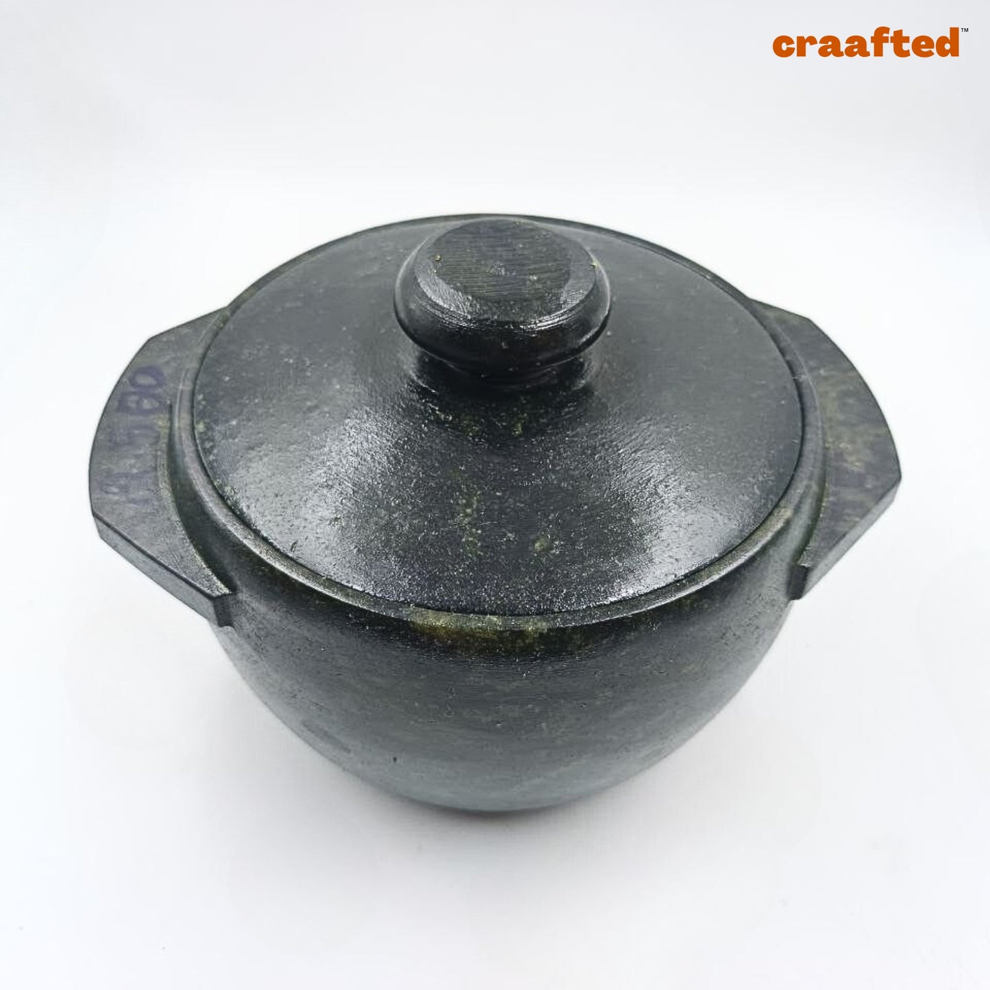 2.3 – 2.5 liter Cook & Serve Pot Handmade Natural Soapstone / Kalchatti | Open Fire and Gas Stove Compatible | Pre-Seasoned | With Lid