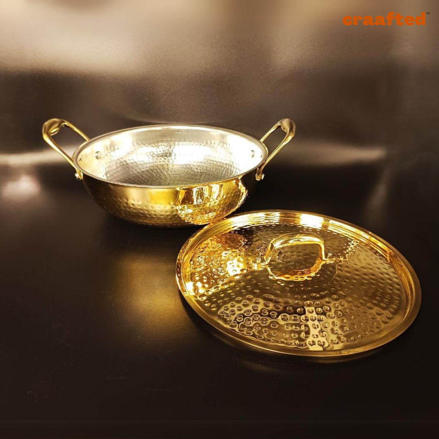 1.5 Liter Pure Brass Hammered Kadai / Kadhai with Tin Coating Inner Side | Kalai | with Lid.