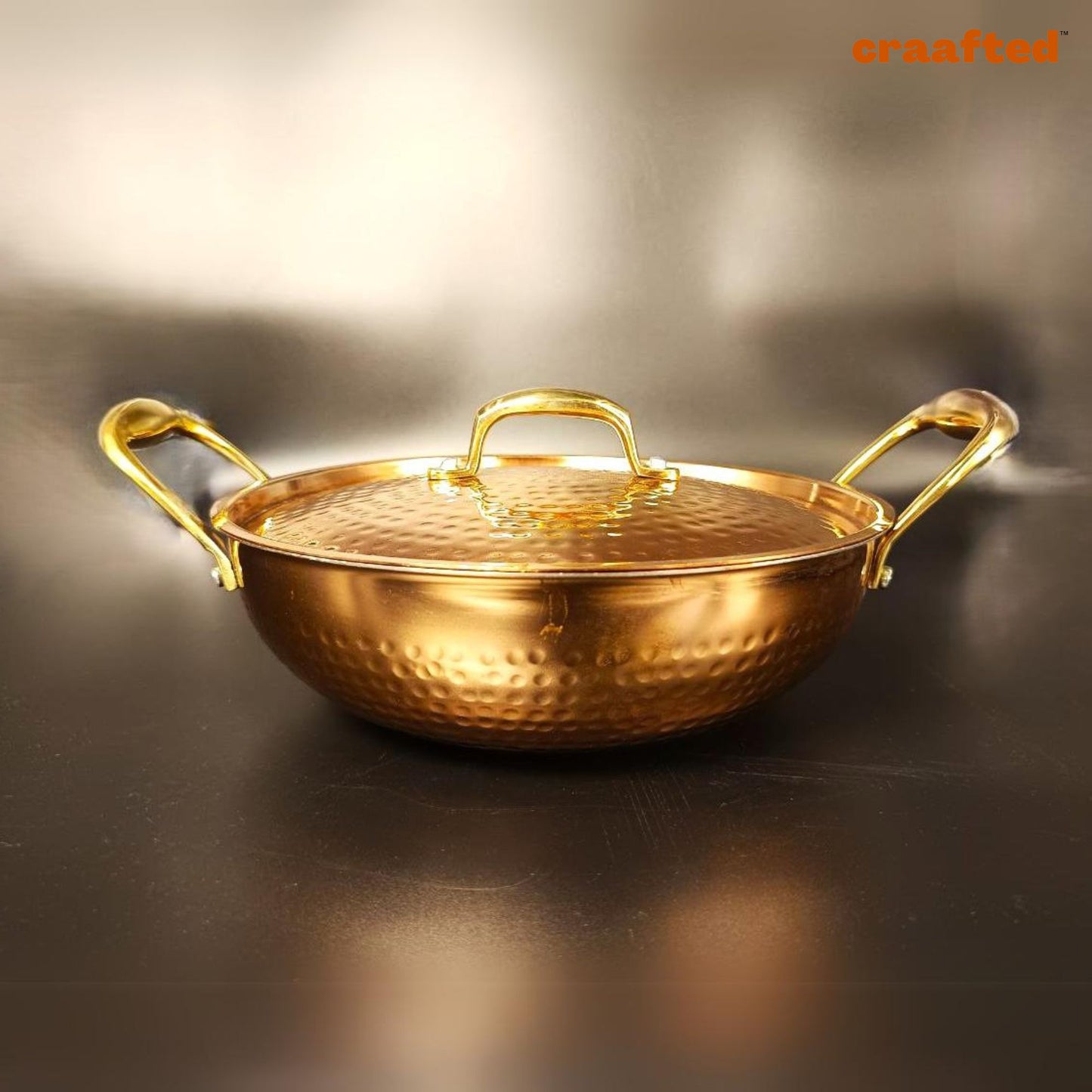 1 Liter Pure Copper Hammered Kadai / Kadhai with Tin Coating Inner Side | Kalai | with Lid.
