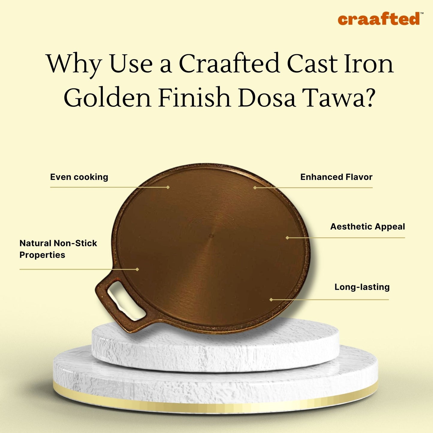 Smooth Golden Finish Cast Iron Roti/Chapati/Dosa Kallu Tawa with Iron Ladle | 11 inch