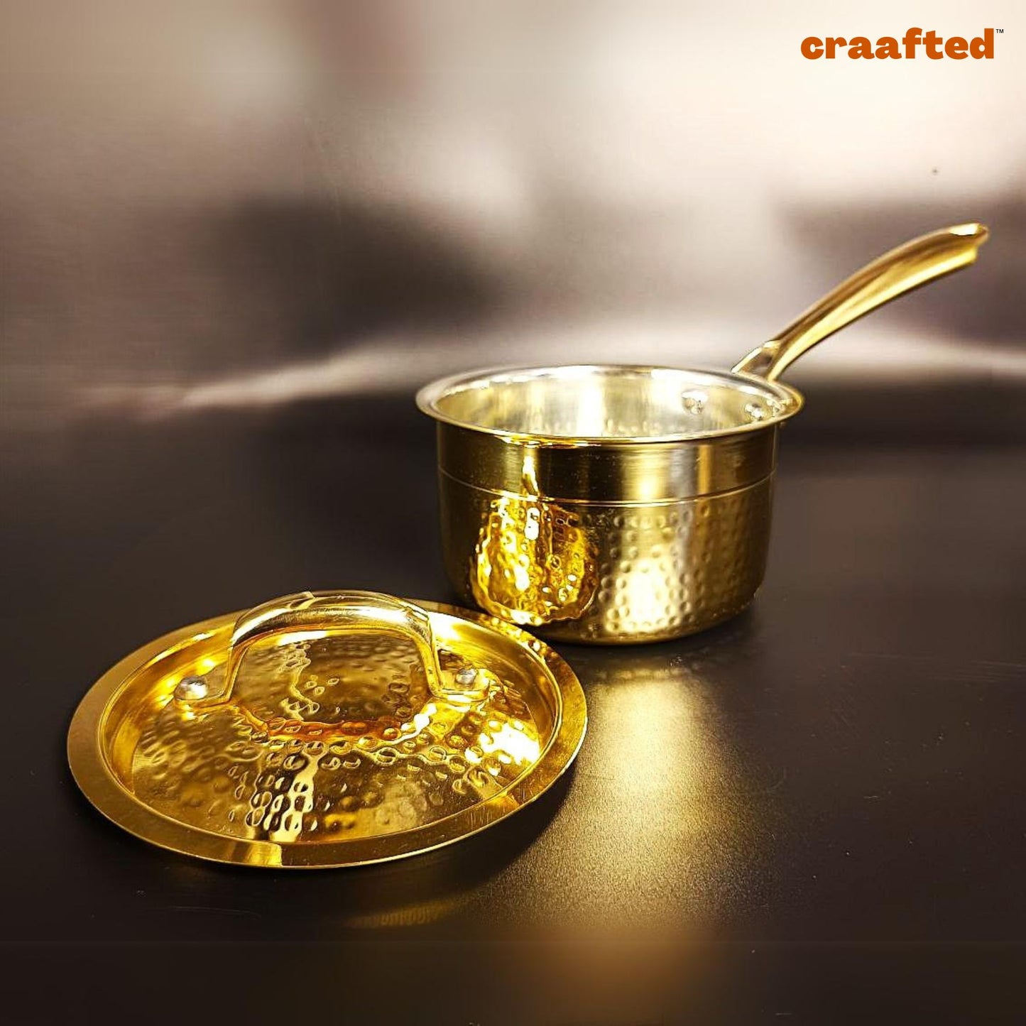 Set of 4 (1, 1.5, 2 & 2.5 Liter) Pure Brass Saucepan Hammered with Tin Coating Inner Side | Kalai | with Lid.