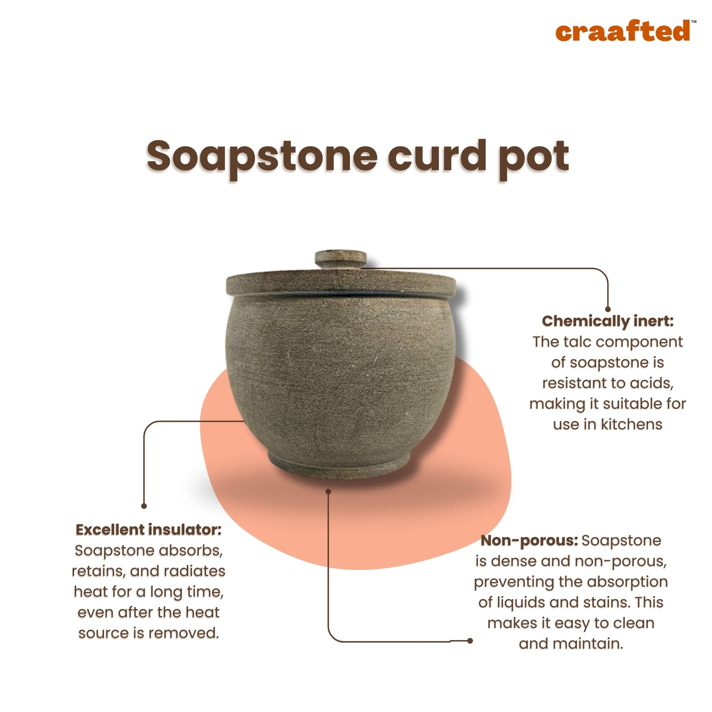 700 – 800 ML Soapstone Curd Pot | Traditional Storage for Fresh, Creamy Curd.