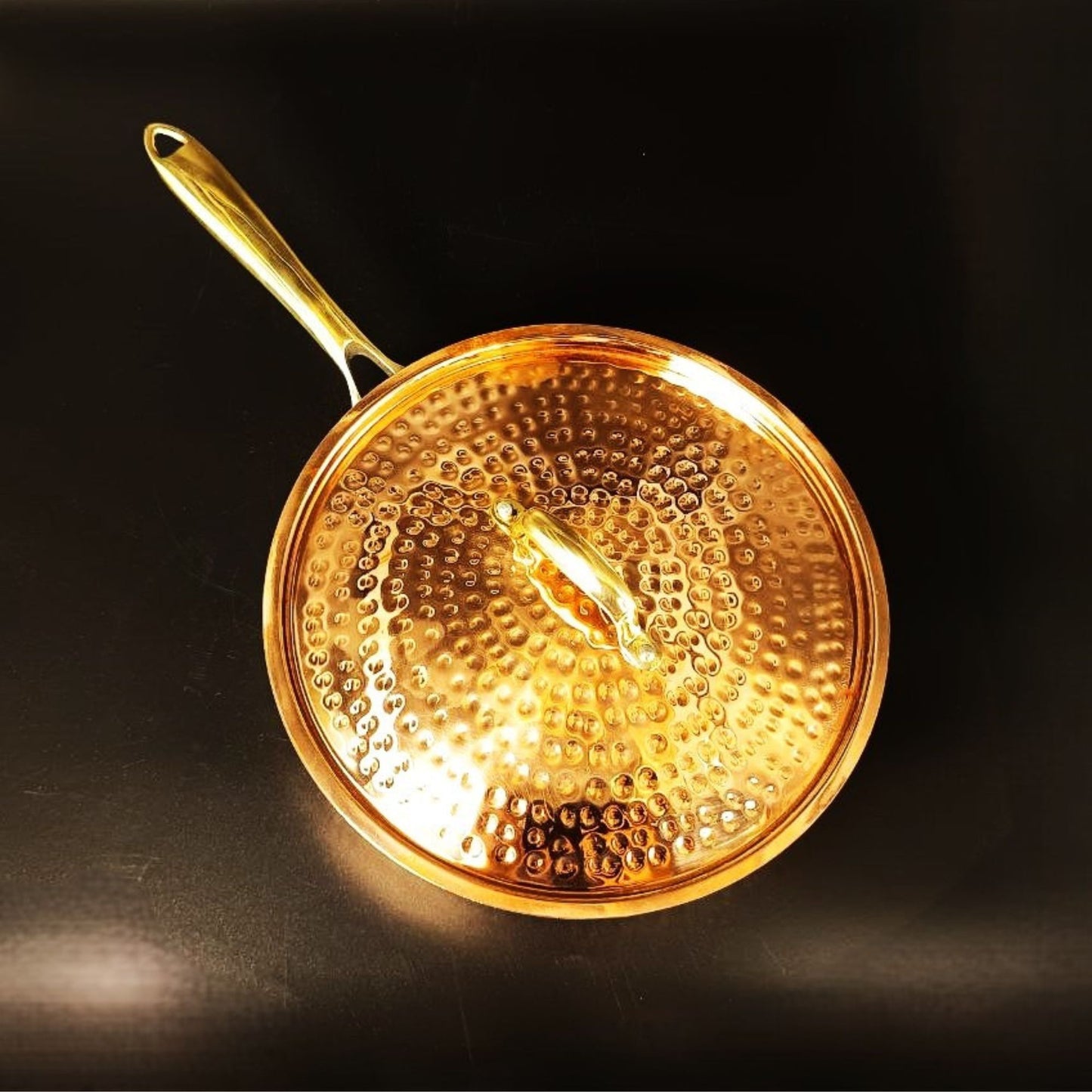 1 Liter Pure Copper Hammered Frying Pan with Tin Coating Inner Side | Kalai | with Lid.