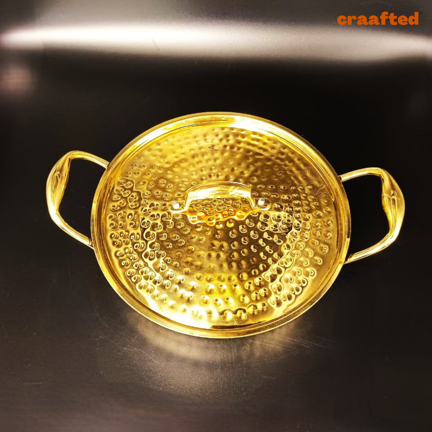 1.5 Liter Pure Brass Hammered Kadai / Kadhai with Tin Coating Inner Side | Kalai | with Lid.