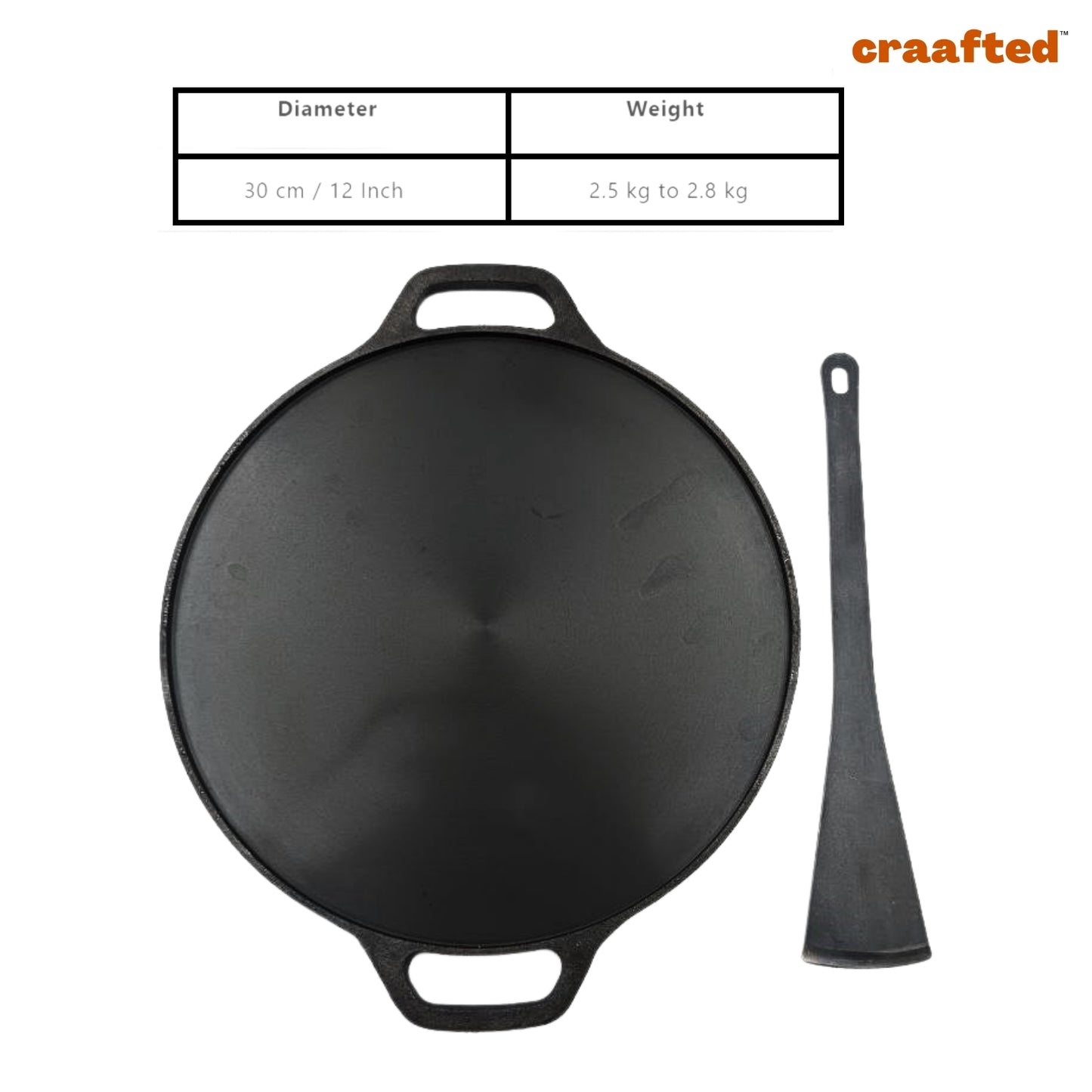 Cast Iron Roti/Chapati/Dosa Kallu Tawa Smooth Finish with Iron Ladle | 12 inch