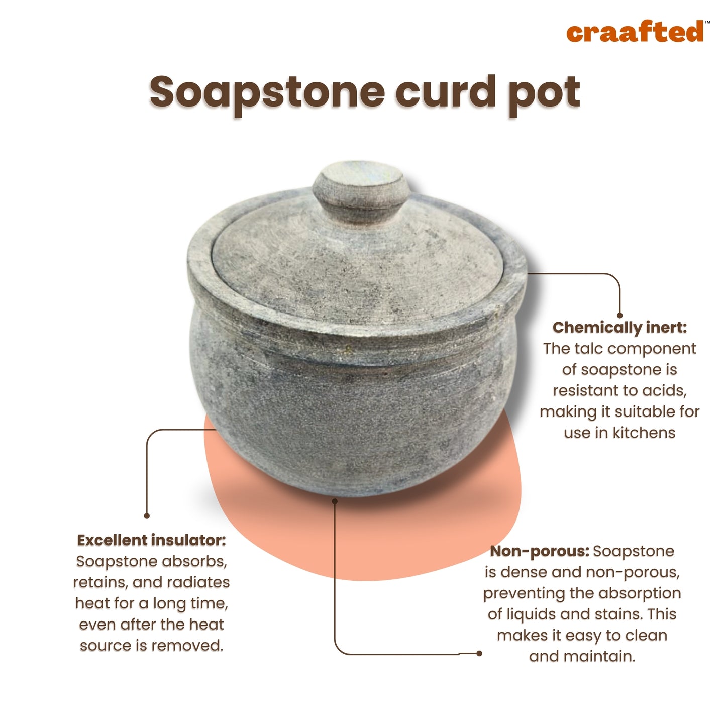 900 ML - 1 Liter Soapstone Curd Pot | Traditional Storage for Fresh, Creamy Curd.