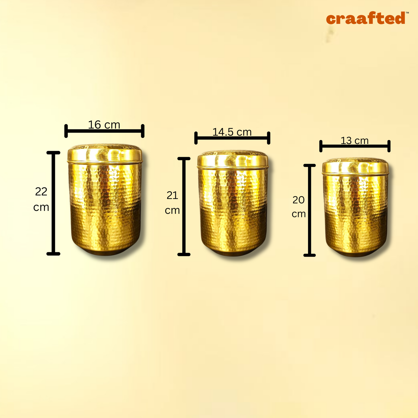 Handmade Traditional Hammered Pure Brass Pital Kitchen Storage Container 1,2,3 | Brass Storage Container | Brass Deep Dabba