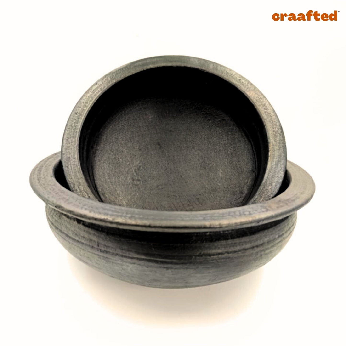 2.5Liter + 4Liter Handcrafted Clay Pan/Pot/Kadai/Earthen/Mud/Mitti Handi - Colour: Black