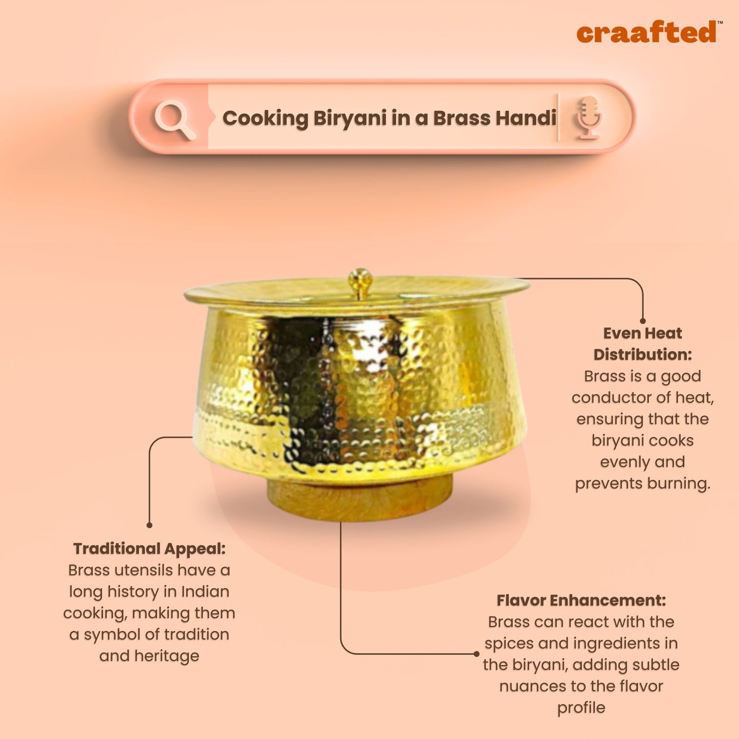 3 Liter Pure Brass Hammered Biryani Handi with Lid - Tin Coated (Kalai)