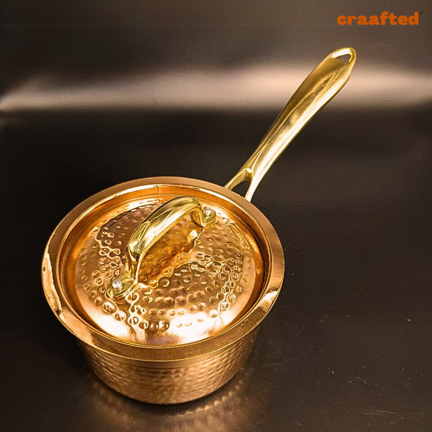 1.5 Liter Pure Copper Saucepan Hammered with Tin Coating Inner Side | Kalai | with Lid.
