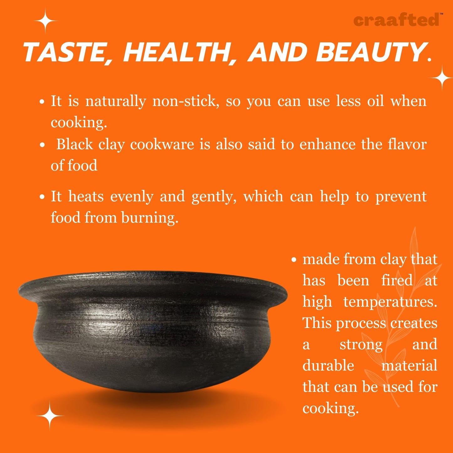 2 Liter Handcrafted Clay Pan/Pot/Kadai/Earthen/Mud/Mitti Handi. Colour: Black
