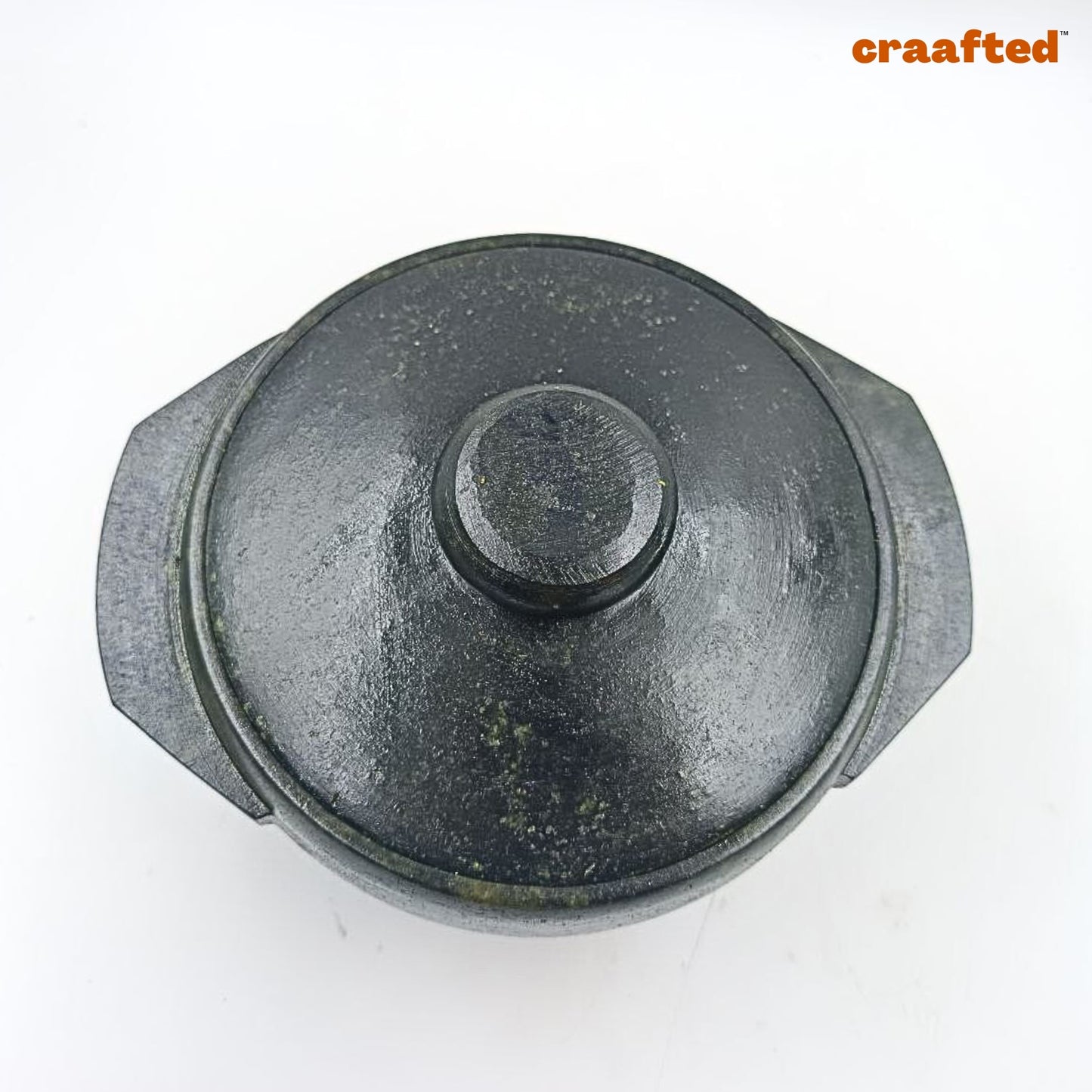 2.3 – 2.5 liter Cook & Serve Pot Handmade Natural Soapstone / Kalchatti | Open Fire and Gas Stove Compatible | Pre-Seasoned | With Lid