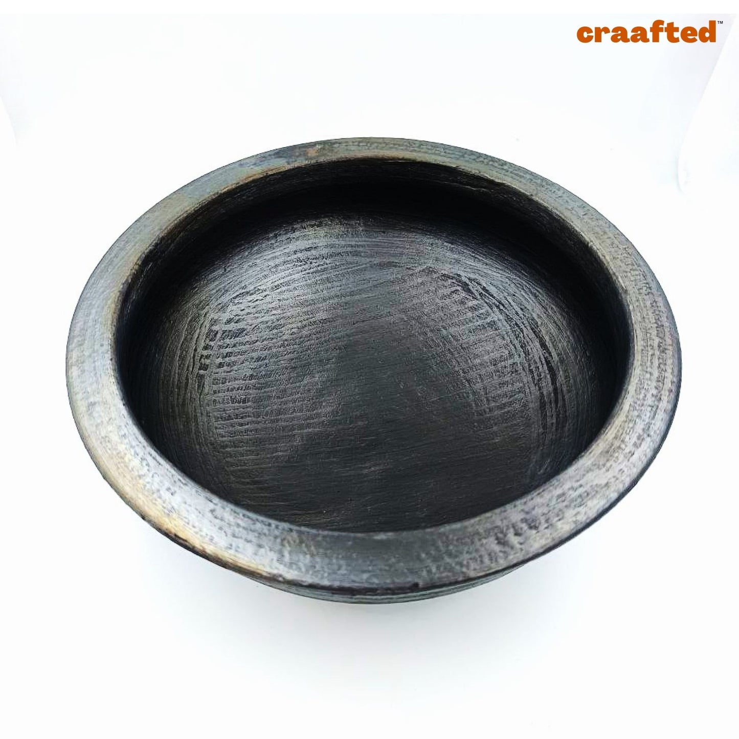 4Liter Handcrafted Clay Pan/Pot/Kadai/Earthen/Mud/Mitti Handi - Colour: Black
