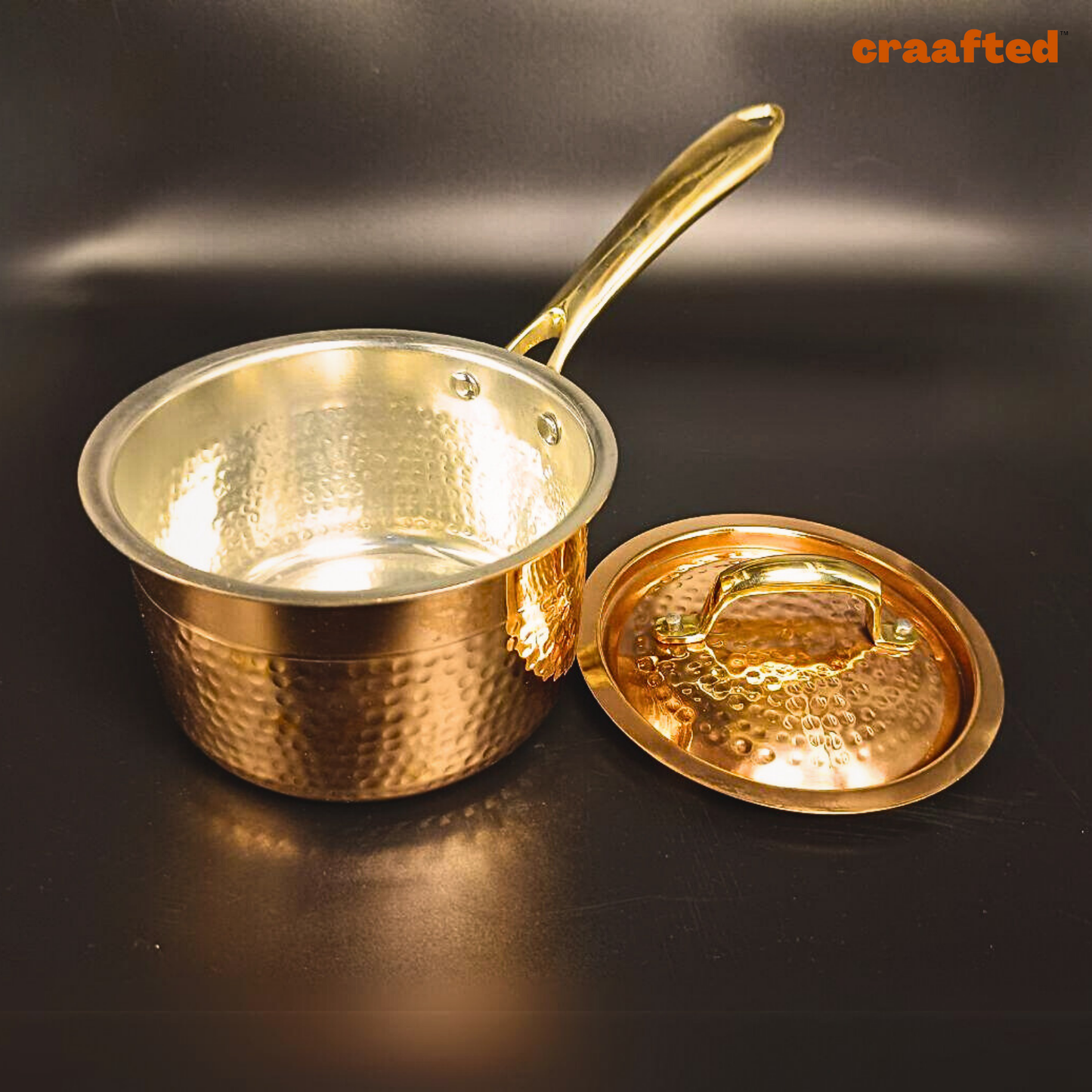 1.5 Liter Pure Copper Saucepan Hammered with Tin Coating Inner Side | Kalai | with Lid.
