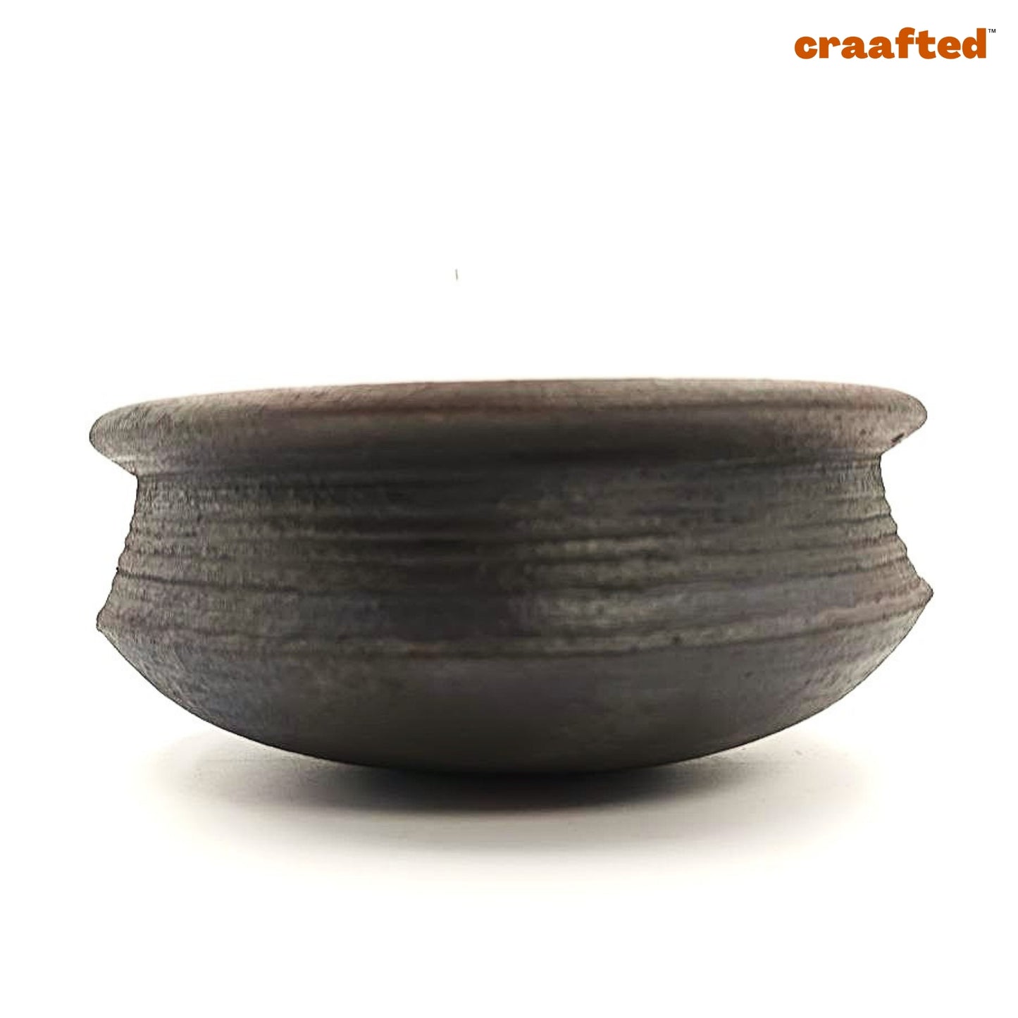 2 Liter Handcrafted Clay Pan/Pot/Kadai/Earthen/Mud/Mitti Handi - Perfect for Cooking Serving. Colour: Black
