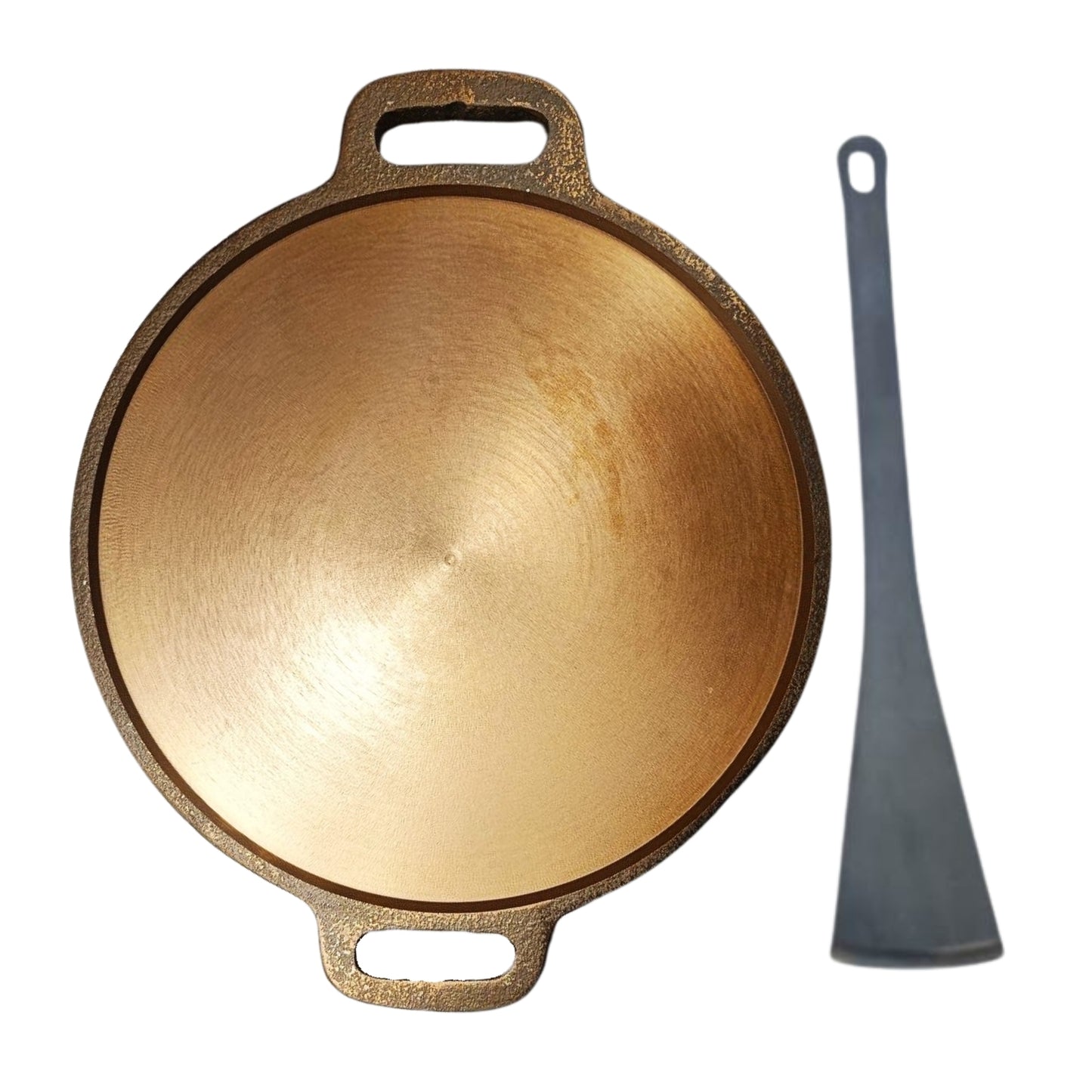 Smooth Golden Finish Cast Iron Roti/Chapati/Dosa Kallu Tawa with Iron Ladle \ 12 inch