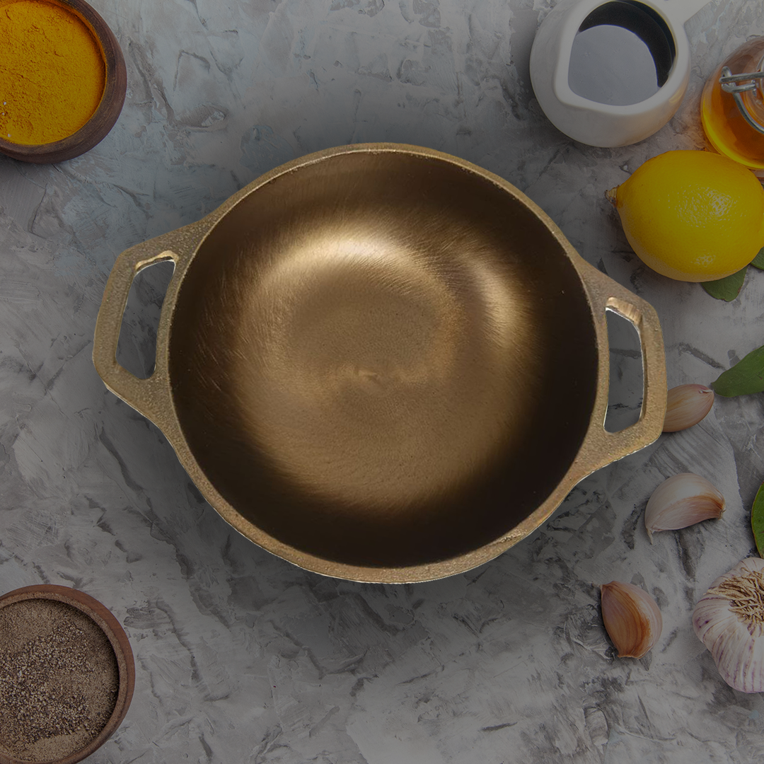 1.3 Liter Cast Iron Kadai / Kadhai 8 Inch with Double Handle