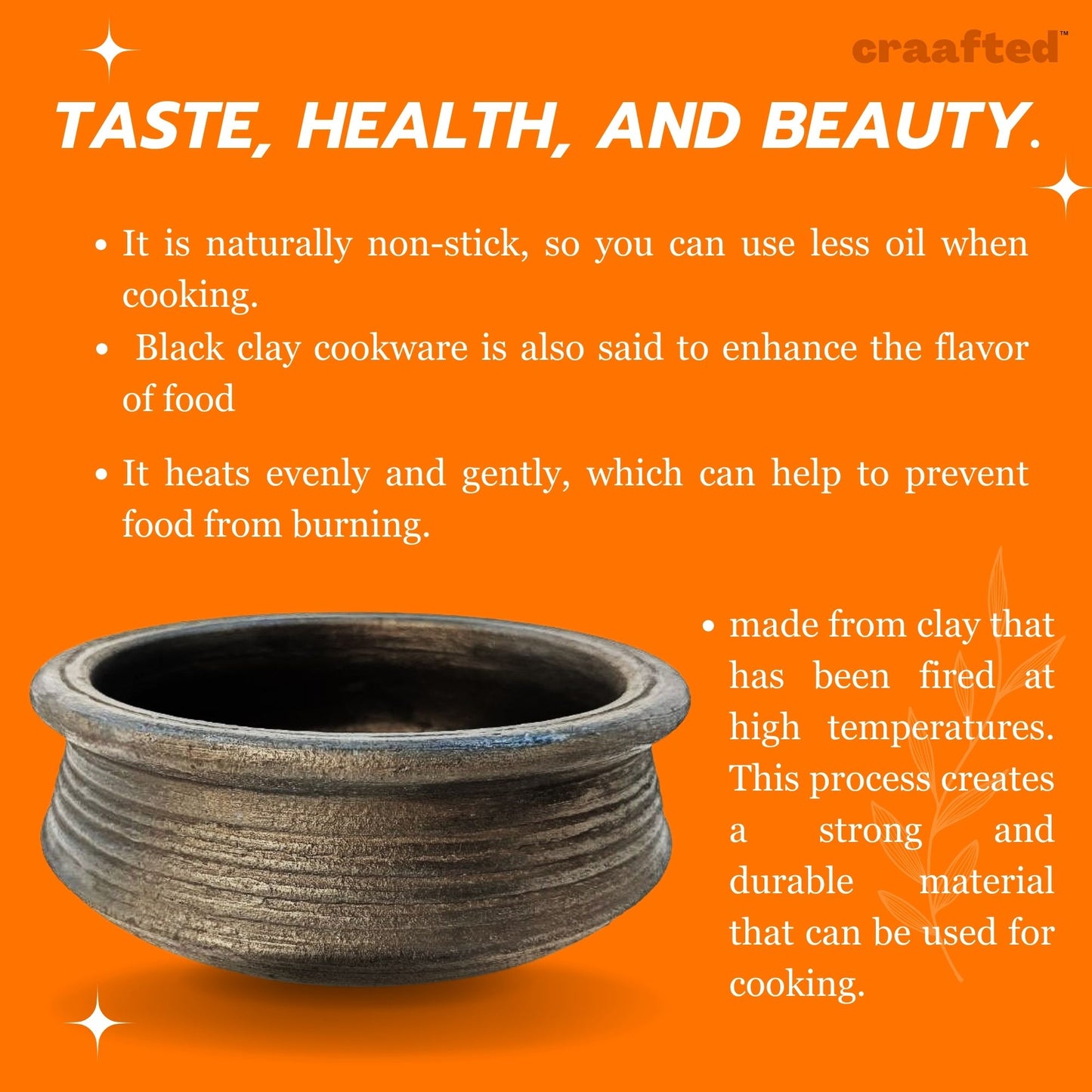 1 Liter Handcrafted Clay Pan/Pot/Kadai/Earthen/Mud/Mitti Handi - Perfect for Cooking and Serving. Colour: Black